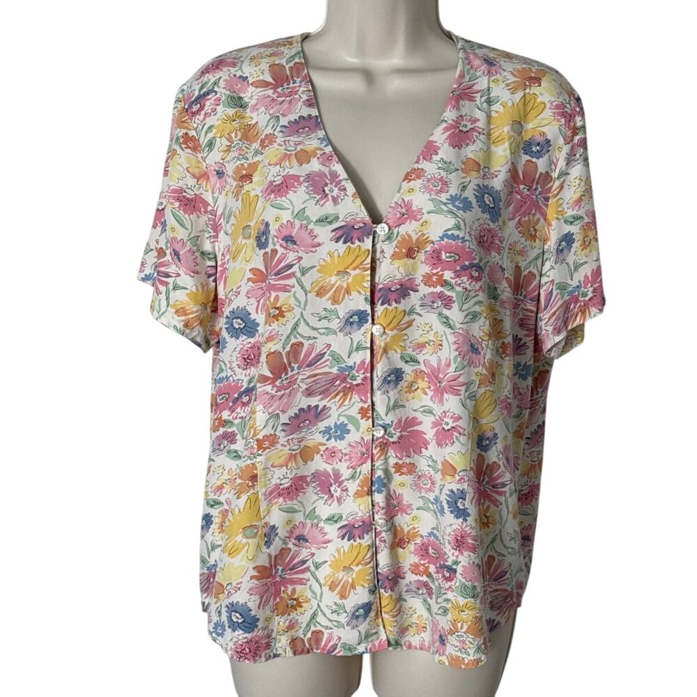 Orvis Women's Short Sleeve Silk Floral‎ Blouse Size L